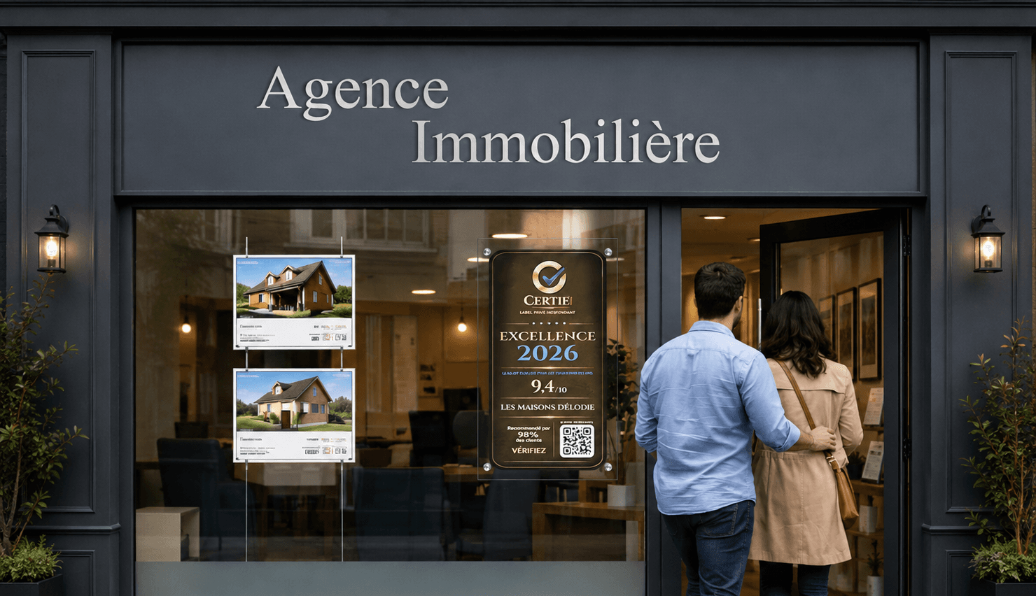 Label CERTIF visible sur la vitrine d’une agence immobilière